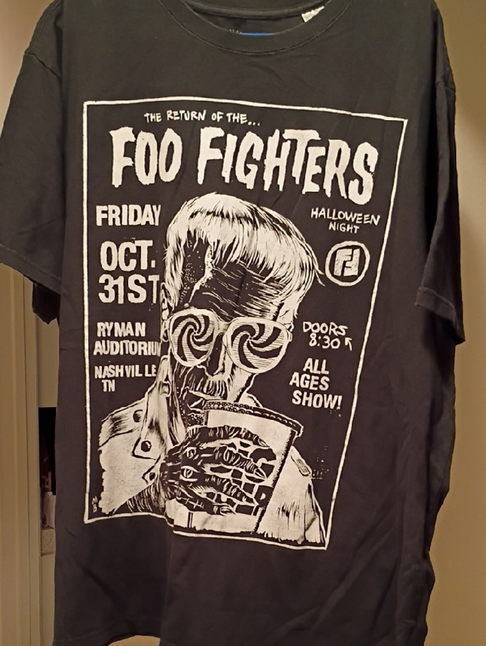 Foo Fighters Halloween Graphic Tee - Black And White Vincent Price On The Front